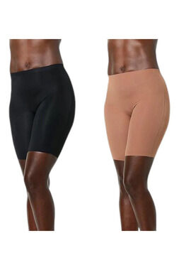 Rhonda Shear Women's 2pk Stretch Butterknit Longline Short Blk/Taupe - Regular